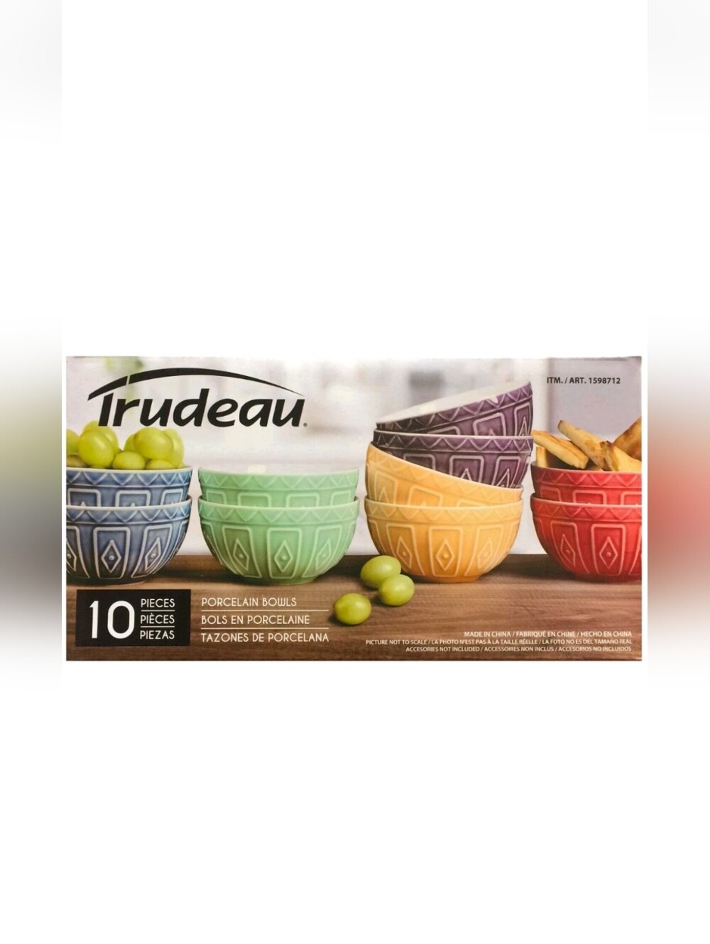 New Trudeau Colorful Textured Porcelain Bowls - Set of 10